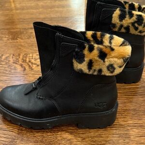 UGG Women's Black Boots with Tan Leopard Cuff